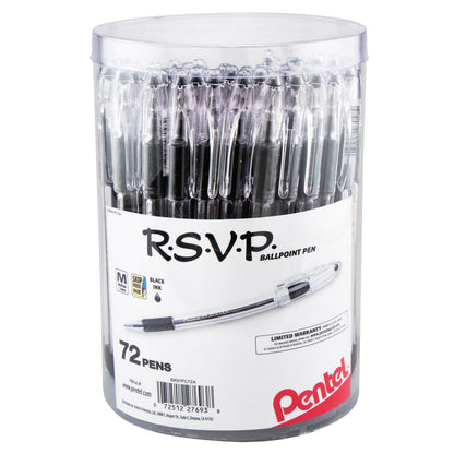 RSVP Ballpoint Pen, (1.0mm) Med Line, Black Ink, 72-pk Canister (BK91PC72A)