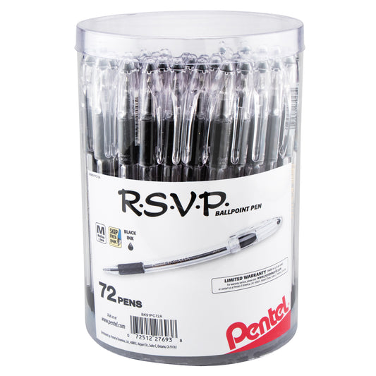 RSVP Ballpoint Pen, (1.0mm) Med Line, Black Ink, 72-pk Canister (BK91PC72A)