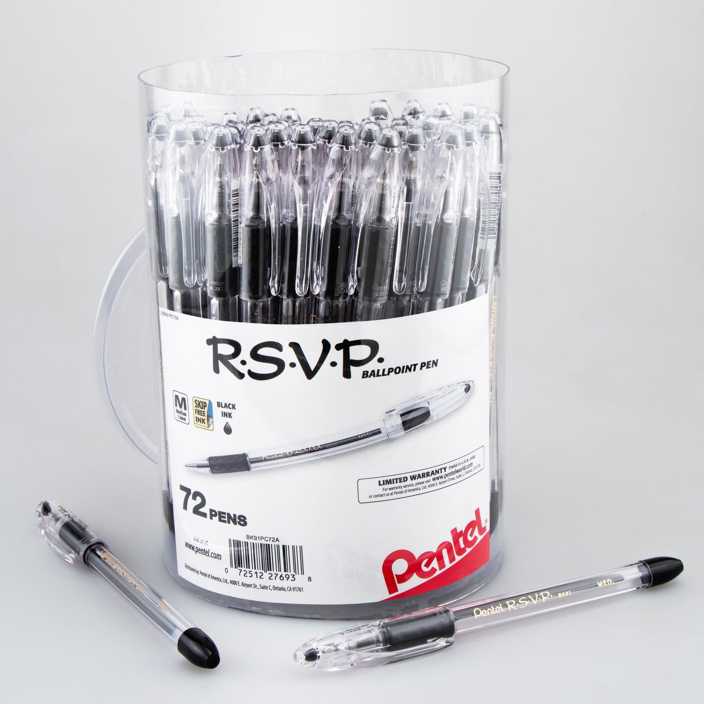 RSVP Ballpoint Pen, (1.0mm) Med Line, Black Ink, 72-pk Canister (BK91PC72A)