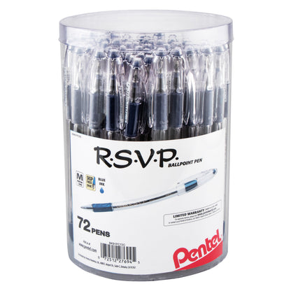 RSVP Ballpoint Pen, (1.0mm) Med Line, Blue Ink, 72-pk Canister (BK91PC72C)