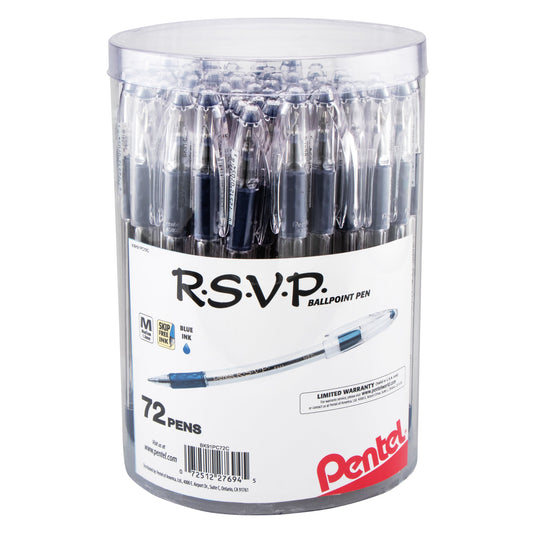 RSVP Ballpoint Pen, (1.0mm) Med Line, Blue Ink, 72-pk Canister (BK91PC72C)