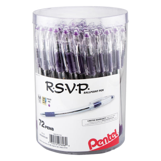 RSVP Ballpoint Pen, (1.0mm) Med Line, Violet Ink, 72-pk Canister (BK91PC72V)