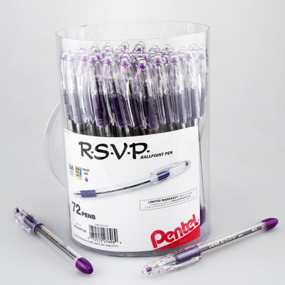 RSVP Ballpoint Pen, (1.0mm) Med Line, Violet Ink, 72-pk Canister (BK91PC72V)