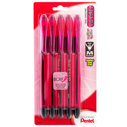PINK BCA RSVP Razzle-Dazzle, (1.0mm) Medium Line, Pink Barrel, Black Ink, 5-Pk (BK91RDBP5P)