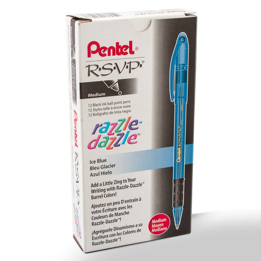 RSVP Razzle-Dazzle Ballpoint Pen, (1.0mm) Medium Line, Blue Barrel, Black Ink (BK91RDC-A)