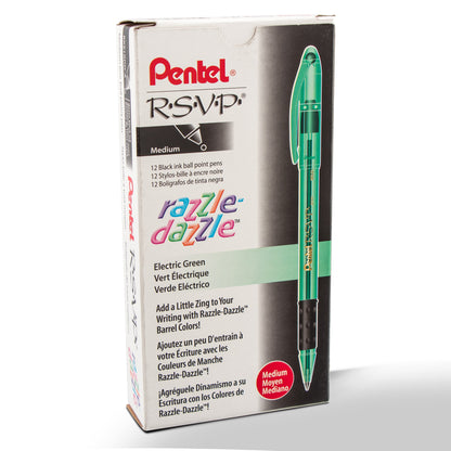 RSVP Razzle-Dazzle Ballpoint Pen, (1.0mm) Medium Line, Green Barrel, Black Ink (BK91RDD-A)
