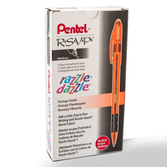 RSVP Razzle-Dazzle Ballpoint Pen, (1.0mm) Medium Line, Orange Barrel, Black Ink (BK91RDF-A)