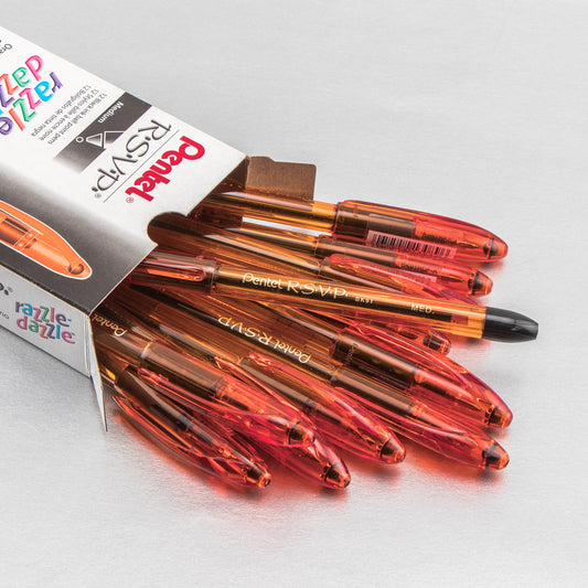 RSVP Razzle-Dazzle Ballpoint Pen, (1.0mm) Medium Line, Orange Barrel, Black Ink (BK91RDF-A)
