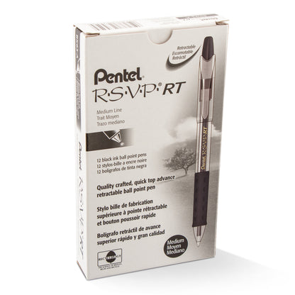 RSVP RT Retractable Ballpoint Pen, (1.0mm) Medium Line, Black Ink (BK93-A)