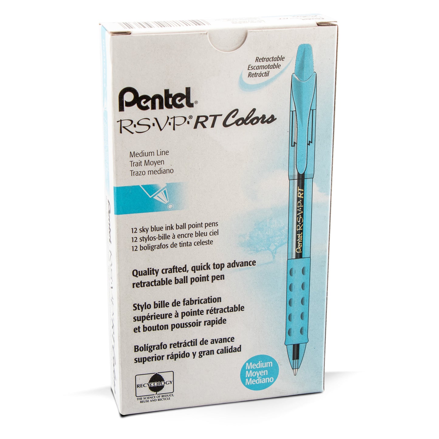 RSVP RT COLORS Retractable Ballpoint Pen, (1.0mm) Medium Line, Sky Blue Barrel, Sky Blue Ink (BK93CRS-S)