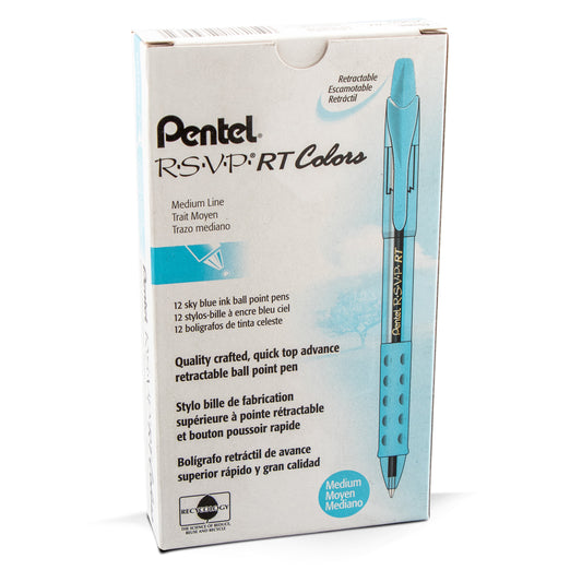RSVP RT COLORS Retractable Ballpoint Pen, (1.0mm) Medium Line, Sky Blue Barrel, Sky Blue Ink (BK93CRS-S)