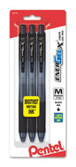 EnerGel-X Retractable Liquid Gel Pen, (0.7mm) Metal Tip, Medium Line, Black Ink 3-Pk (BL107BP3A)