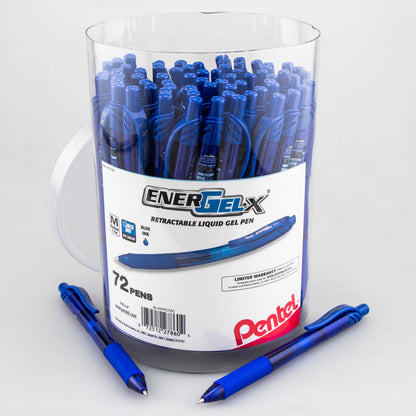 Pentel EnerGel-X Retractable Gel Pen, (0.7mm) Med. line, Blue Ink, 72-pk Canister (BL107PC72C)