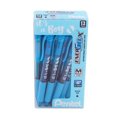 EnerGel-X Retractable Gel Pen, (0.7mm) Med. line, Sky Blue Ink- its a Boy Dozen Box (BL107SPC12)