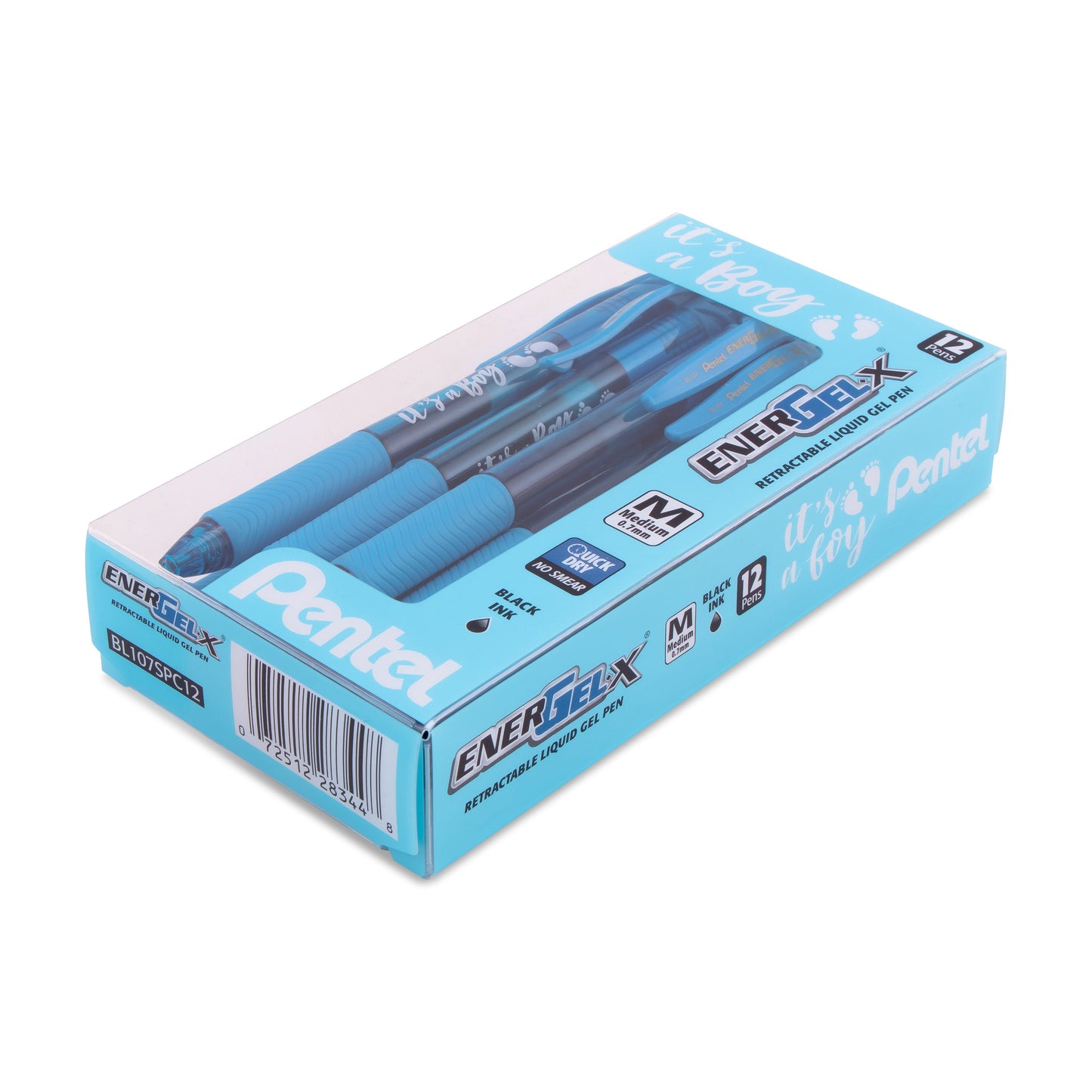 EnerGel-X Retractable Gel Pen, (0.7mm) Med. line, Sky Blue Ink- its a Boy Dozen Box (BL107SPC12)