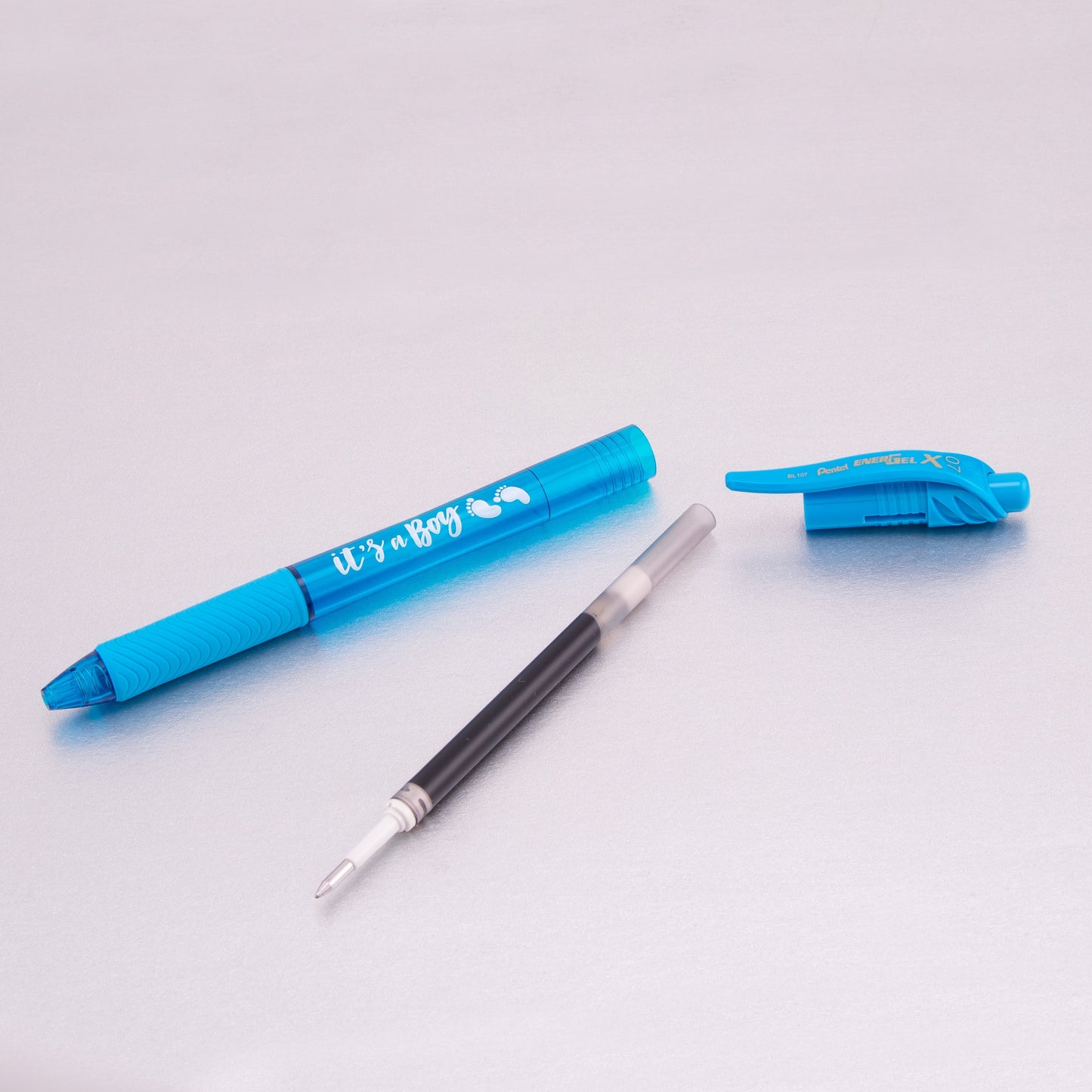 EnerGel-X Retractable Gel Pen, (0.7mm) Med. line, Sky Blue Ink- its a Boy Dozen Box (BL107SPC12)