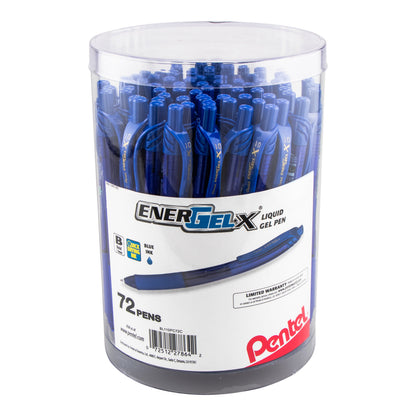 Pentel EnerGel-X Retractable Gel Pen, (1.0mm) Bold line, Blue Ink, 72-pk Canister (BL110PC72C)