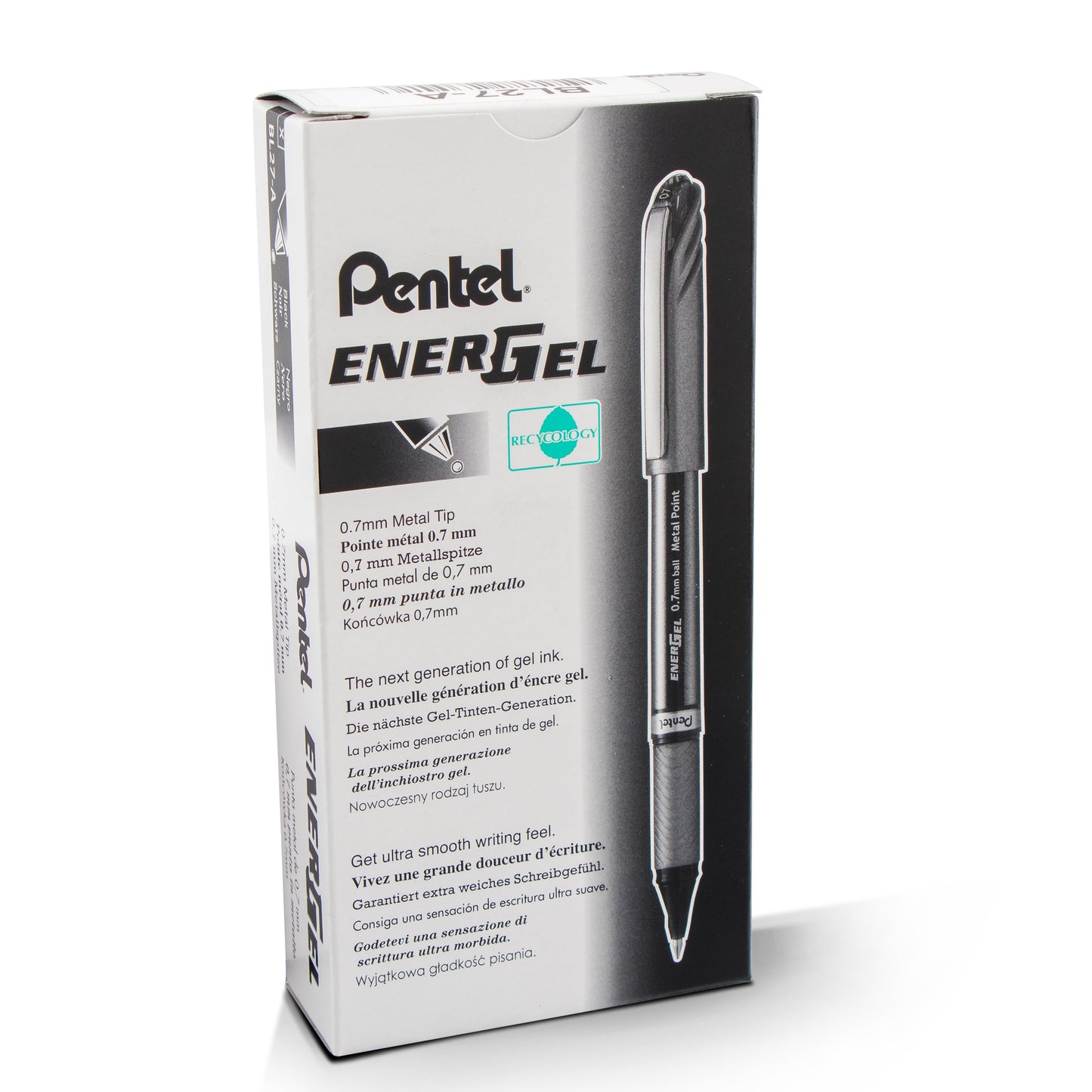 EnerGel NV Liquid Gel Pen, (0.7mm) Metal Tip, Medium Line Capped, Black Ink (BL27-A)