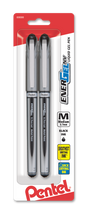 EnerGel NV Liquid Gel Pen, (0.7mm) Metal Tip, Medium Line Capped, Black Ink 2-Pk (BL27BP2A)