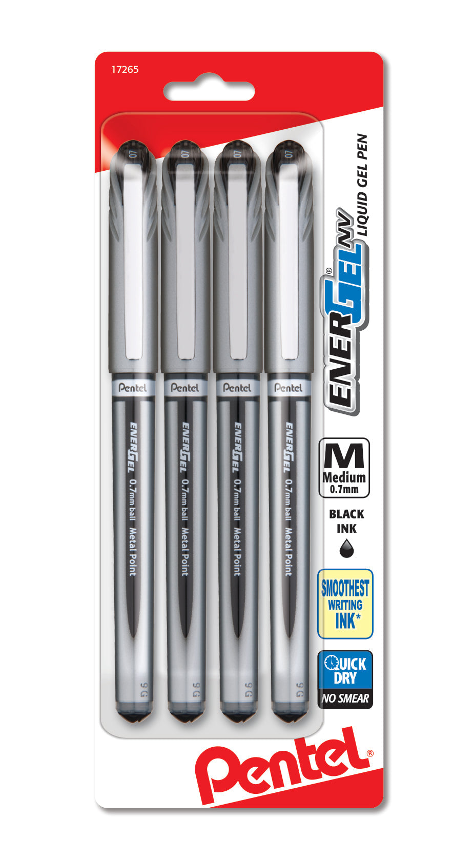 EnerGel NV Liquid Gel Pen, (0.7mm) Metal Tip, Medium Line Capped,  Black Ink 4-Pk (BL27BP4A)