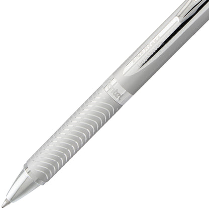 EnerGel Alloy Retractable Premium Liquid Gel Pen, (0.7mm) Metal Tip, Medium Line,Silver Barrel, Black Ink (BL407-A)
