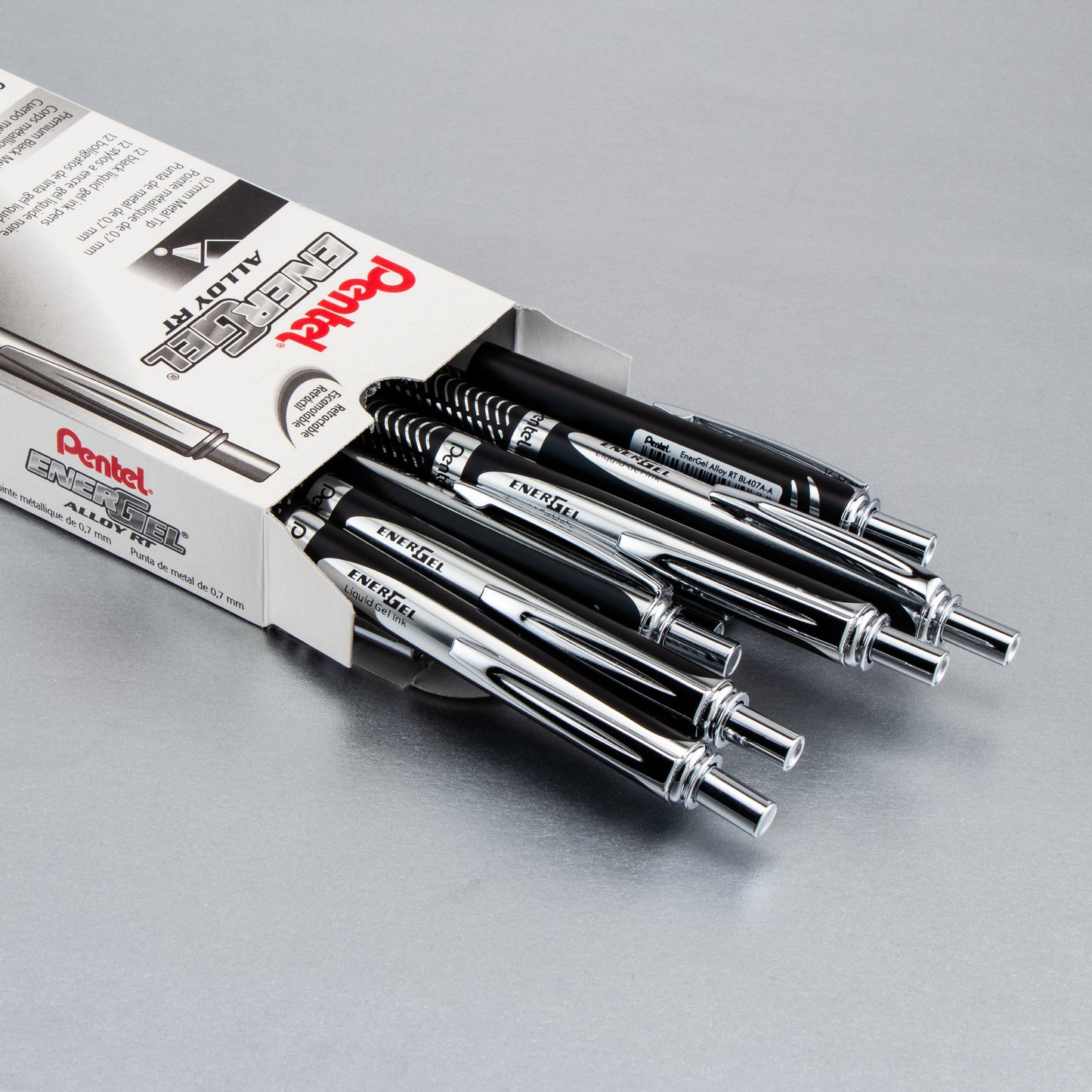 EnerGel Alloy Retractable Premium Liquid Gel Pen, (0.7mm) Metal Tip, Medium Line,Black Barrel, Black Ink (BL407A-A)