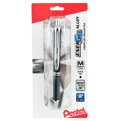 Pentel EnerGel Alloy Retractable Premium Liquid Gel Pen, (0.7mm) Black Barrel, Black Ink 1-Pk (BL407ABPA)
