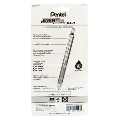Pentel EnerGel Alloy Retractable Premium Liquid Gel Pen, (0.7mm) Black Barrel, Black Ink 1-Pk (BL407ABPA)