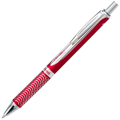 EnerGel Alloy Retractable Premium Liquid Gel Pen, (0.7mm) Metal Tip, Medium Line, Red Barrel, Black Ink (BL407B-A)