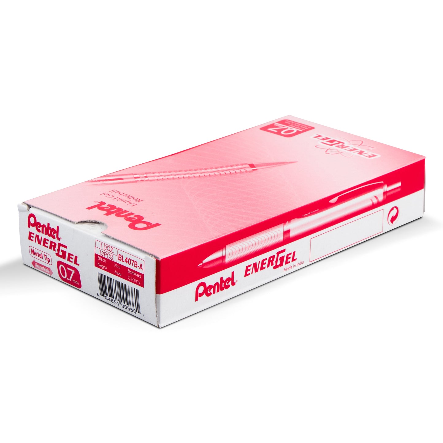 EnerGel Alloy Retractable Premium Liquid Gel Pen, (0.7mm) Metal Tip, Medium Line, Red Barrel, Black Ink (BL407B-A)