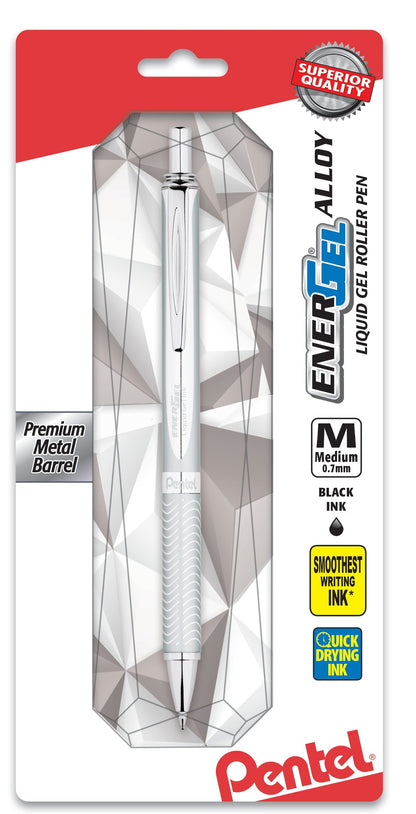 Pentel EnerGel Alloy Retractable Premium Liquid Gel Pen, (0.7mm) Silver Barrel, Black Ink 1-Pk (BL407BP)