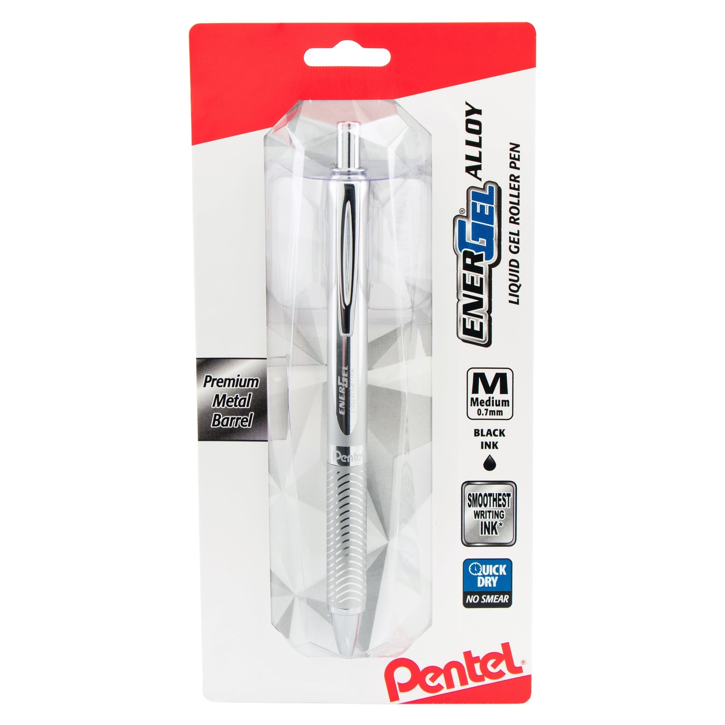 Pentel EnerGel Alloy Retractable Premium Liquid Gel Pen, (0.7mm) Silver Barrel, Black Ink 1-Pk (BL407BP)