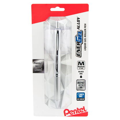 Pentel EnerGel Alloy Retractable Premium Liquid Gel Pen, (0.7mm) Silver Barrel, Black Ink 1-Pk (BL407BP)