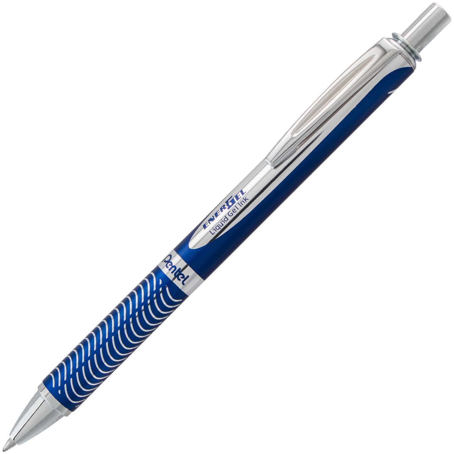 EnerGel Alloy Retractable Premium Liquid Gel Pen, (0.7mm) Metal Tip, Medium Line, Blue Barrel, Black Ink (BL407C-A)