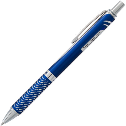EnerGel Alloy Retractable Premium Liquid Gel Pen, (0.7mm) Metal Tip, Medium Line, Blue Barrel, Black Ink (BL407C-A)