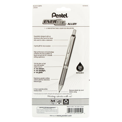 EnerGel Alloy Retractable Premium Liquid Gel Pen, (0.7mm) Aquamarine Barrel, Black Ink 1-Pk (BL407LSBPA)