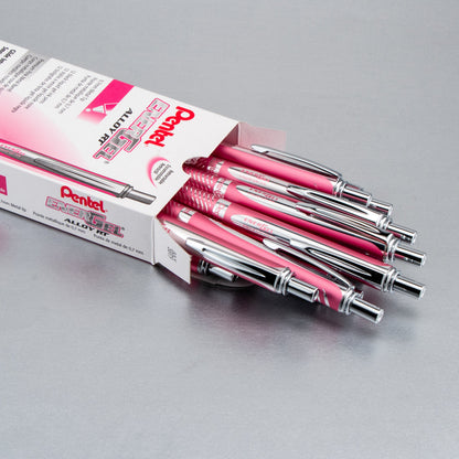EnerGel Alloy Retractable Premium Liquid Gel Pen, (0.7mm) Metal Tip, Medium Line, Pink Barrel, Black Ink (BL407P-A)