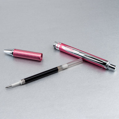 EnerGel Alloy Retractable Premium Liquid Gel Pen, (0.7mm) Metal Tip, Medium Line, Pink Barrel, Black Ink (BL407P-A)