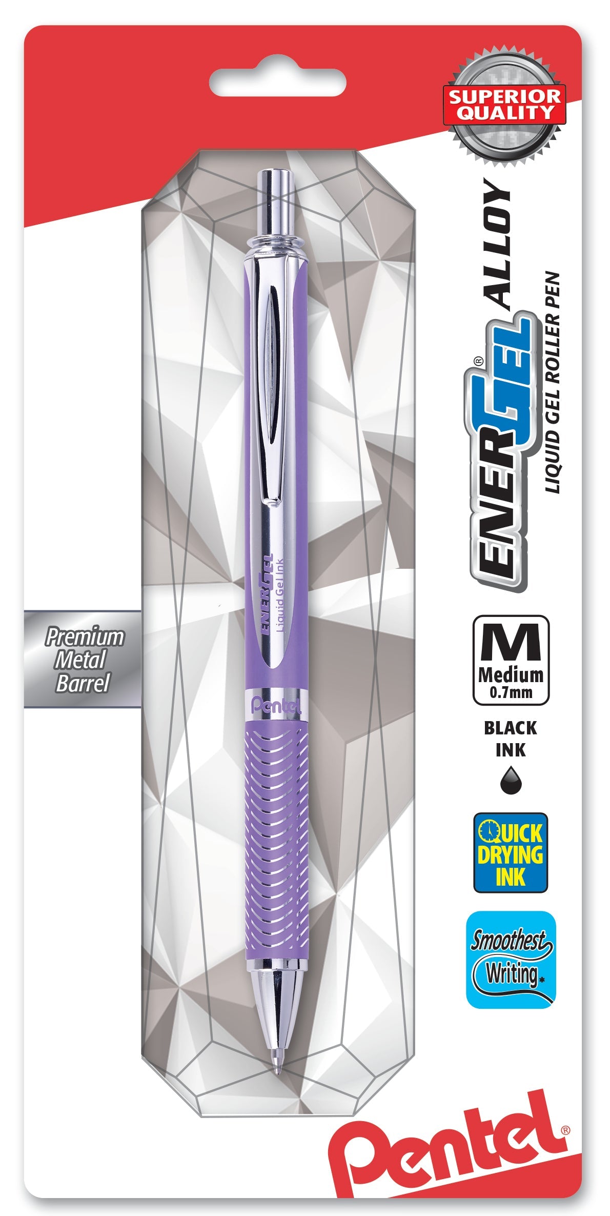EnerGel Alloy Retractable Premium Liquid Gel Pen, (0.7mm) Metal Tip, Medium Line, Violet Barrel, Black Ink, 1-Pk (BL407VBPA)