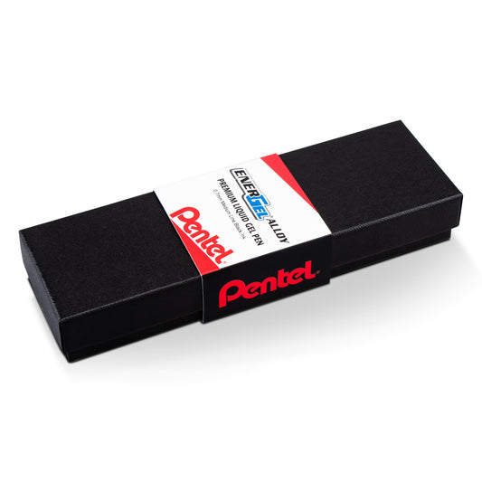 EnerGel Alloy Retractable Premium Liquid Gel Pen, (0.7mm) Metal Tip, Medium Line, Gold Barrel, Black Ink, in gift box with info band (BL407XABX)