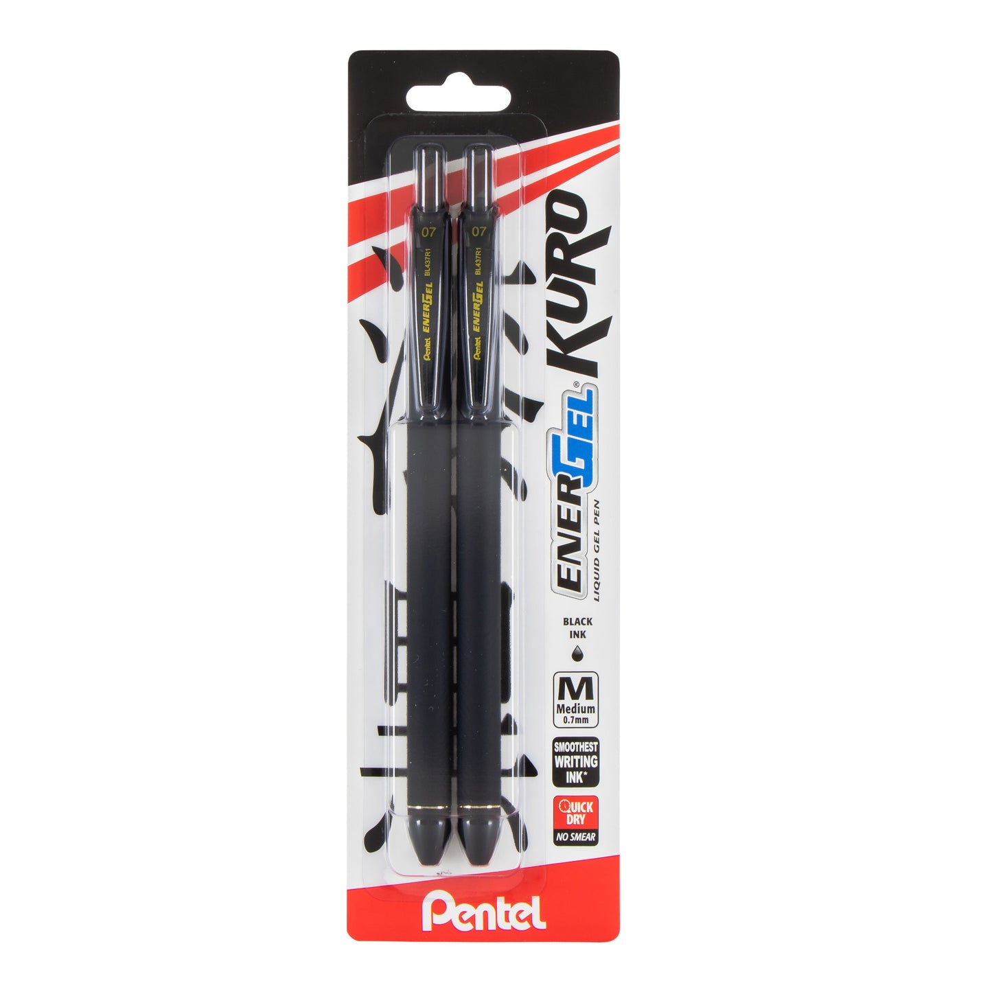 EnerGel Kuro Liquid Gel Pen, (0.7mm) Medium line, Black Ink, 2-pk (BL437R1BP2A)