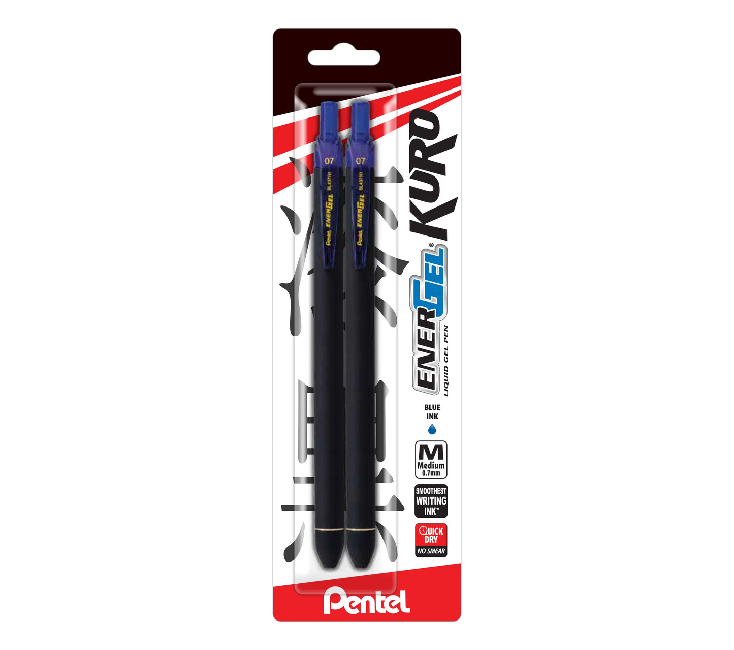 EnerGel Kuro Liquid Gel Pen, (0.7mm) Medium line, Blue Ink, 2-pk (BL437R1BP2C)