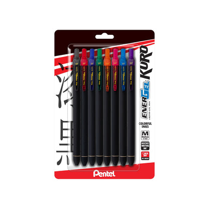 EnerGel Kuro Liquid Gel Pen, (0.7mm) Medium line, Assorted Ink (A,B,C,D,F,P,S,V), 8-pk (BL437R1BP8M)