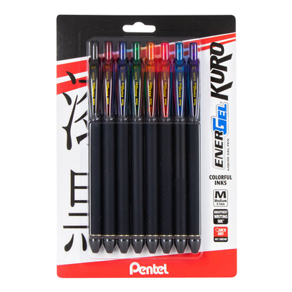 EnerGel Kuro Liquid Gel Pen, (0.7mm) Medium line, Assorted Ink (A,B,C,D,F,P,S,V), 8-pk (BL437R1BP8M)