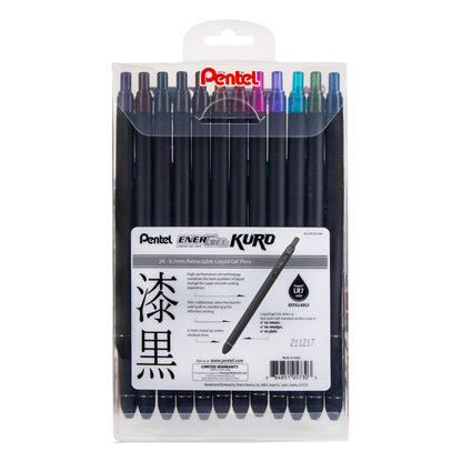 EnerGel Kuro Liquid Gel Pen, (0.7mm) Medium line, Assorted Ink, 24-pk (BL437R1PC24M)