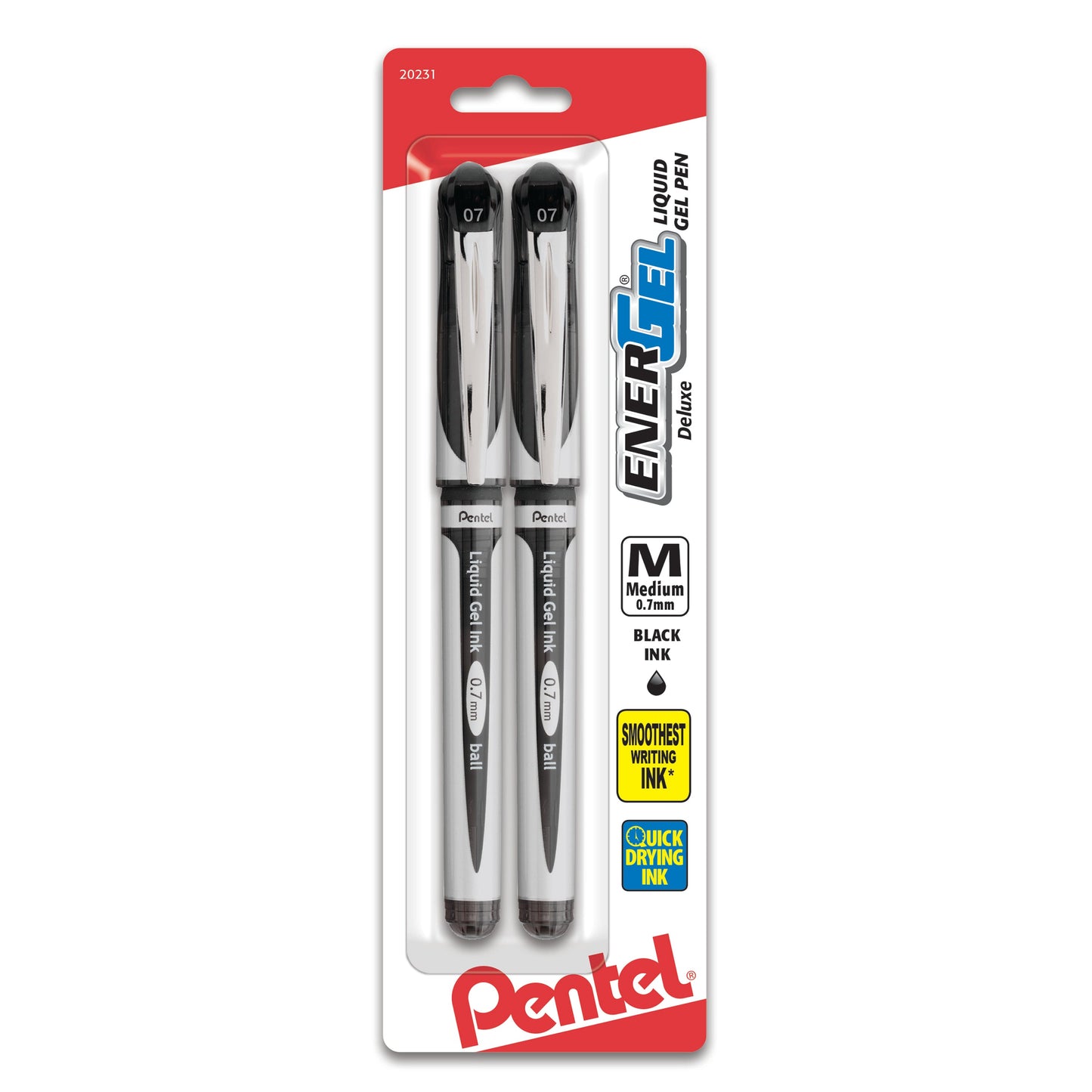 EnerGel Deluxe Liquid Gel Pen, (0.7mm) Metal Tip, Medium Line Capped, Black Ink 2-Pk (BL57BP2A)