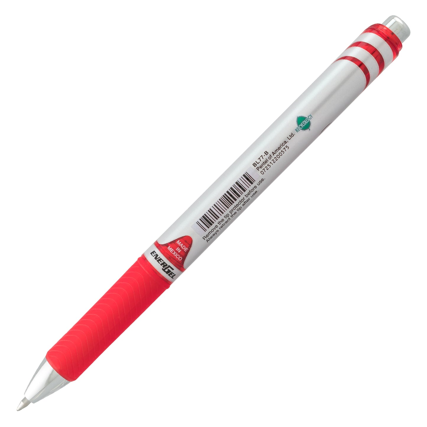 EnerGel RTX Retractable Liquid Gel Pen, (0.7mm) Metal Tip, Medium Line,Red Ink (BL77-B)