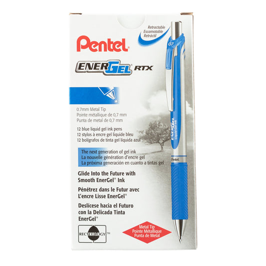 EnerGel RTX Retractable Liquid Gel Pen, (0.7mm) Metal Tip, Medium Line, Blue Ink (BL77-C)
