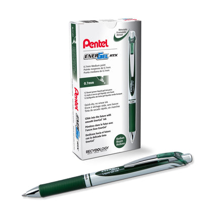 Pentel EnerGel RTX Retractable Liquid Gel Pen, (0.7mm) Medium line, Forest Green Ink (BL77-D3)