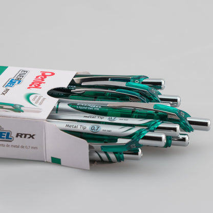 EnerGel RTX Retractable Liquid Gel Pen, (0.7mm) Metal Tip, Medium Line,Green Ink (BL77-D)